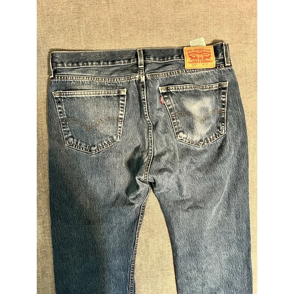 Levi's 505 Jeans Men's‎ 36x32 Distressed Hems Straight Biker Rock Casual Blue